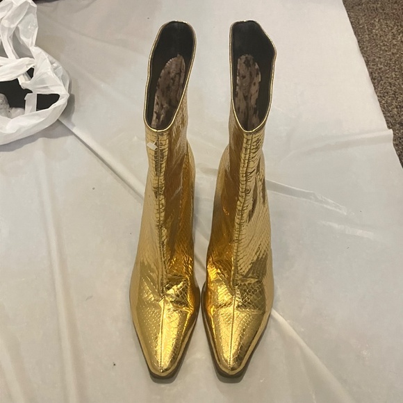 Glamorous Gold Croc-Embossed Heeled Boots - Picture 8 of 9